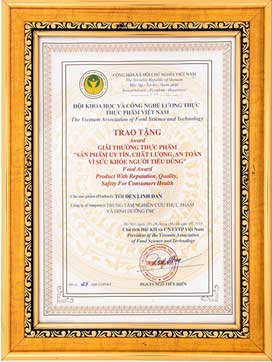 Giải thưởng thực phẩm sản phẩm uy tín, chất lượng, an toàn vì sức khỏe người tiêu dùng